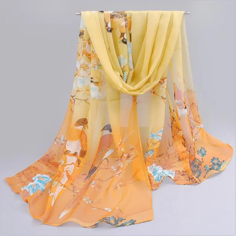 Feminino rushed cachecol skull of spring and autumn thin chiffon silk women summer sun scarves outdoors shawl