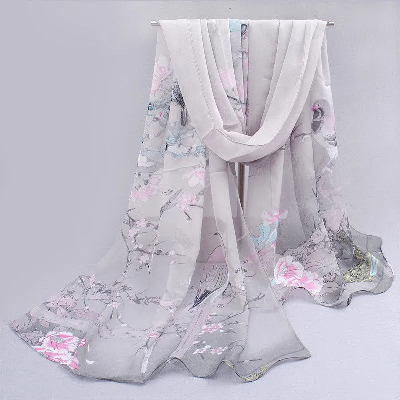 Feminino rushed cachecol skull of spring and autumn thin chiffon silk women summer sun scarves outdoors shawl