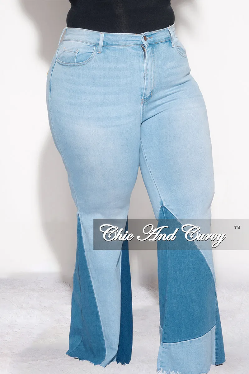 Final Sale Plus Size ColorBlock Flare Jeans in Light Denim