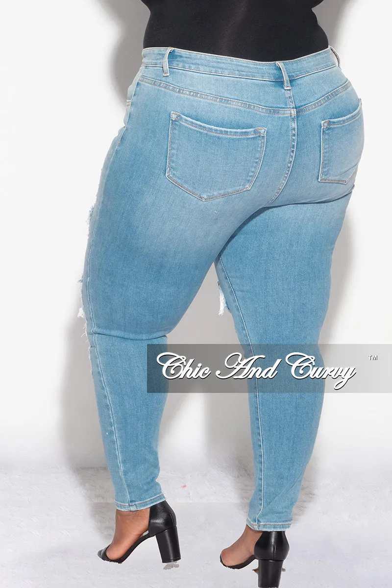 Final Sale Plus Size Distressed Jeans in Light Denim