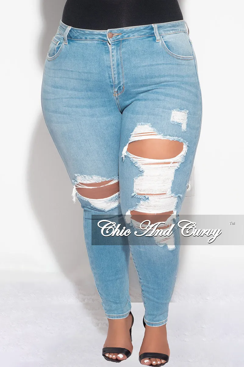 Final Sale Plus Size Distressed Jeans in Light Denim