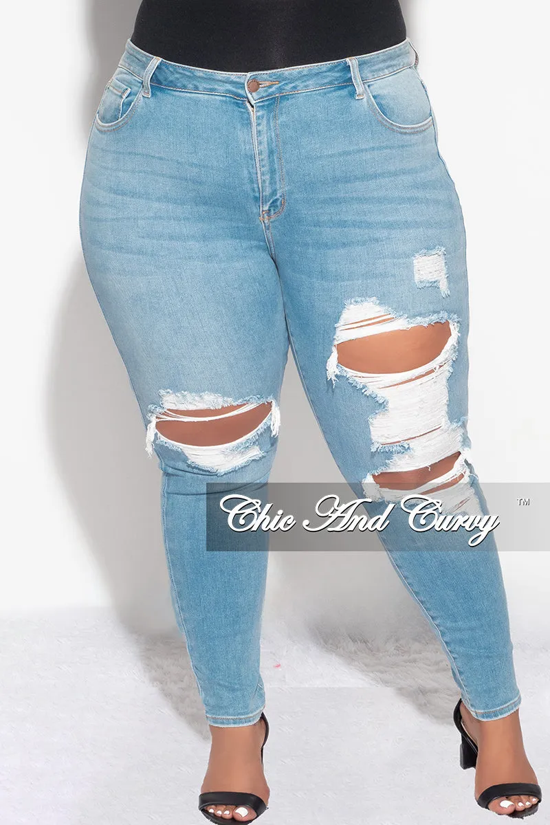 Final Sale Plus Size Distressed Jeans in Light Denim