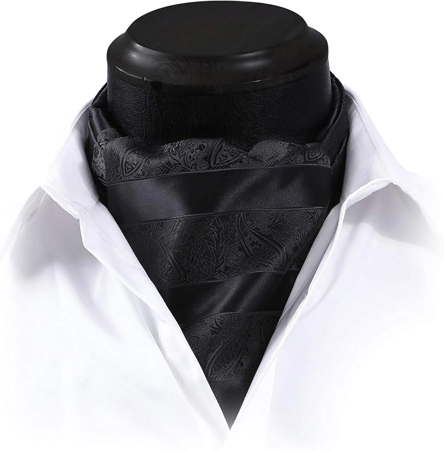 Floral Paisley Ascot Cravat Scarf - A-BLACK