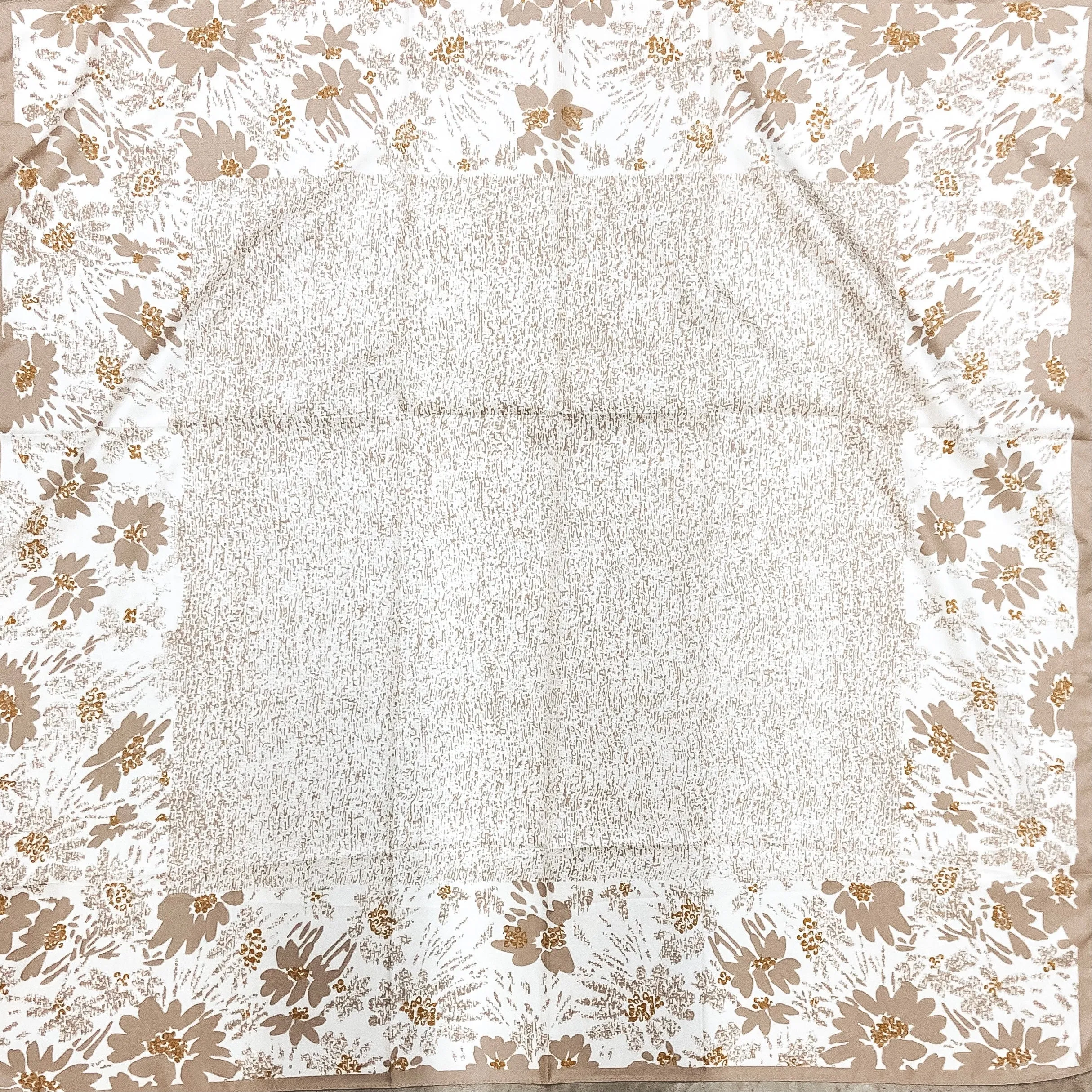 Floral Print Square Scarf in Ivory and Beige