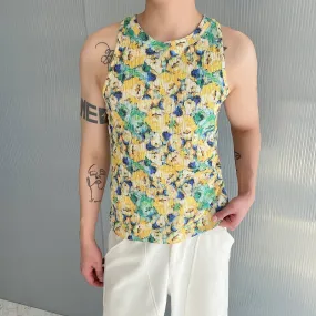 Floral Slim-fit Crew Neck Knitted Vest