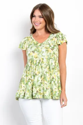 Full Size Floral Ruffled Babydoll Top