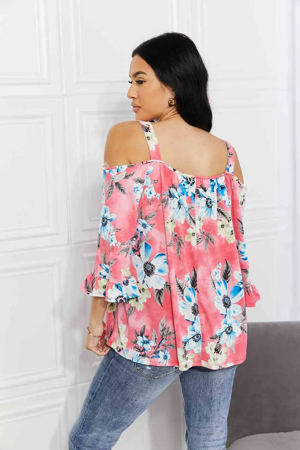 Full Size Fresh Take  Floral Cold-Shoulder Top