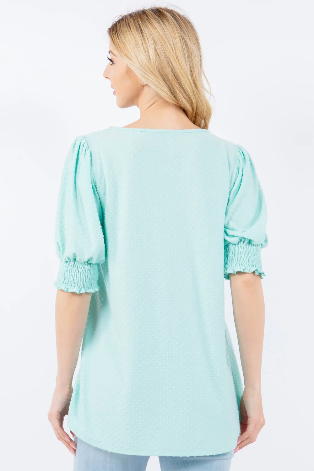 Full Size Swiss Dot Puff Sleeve Top