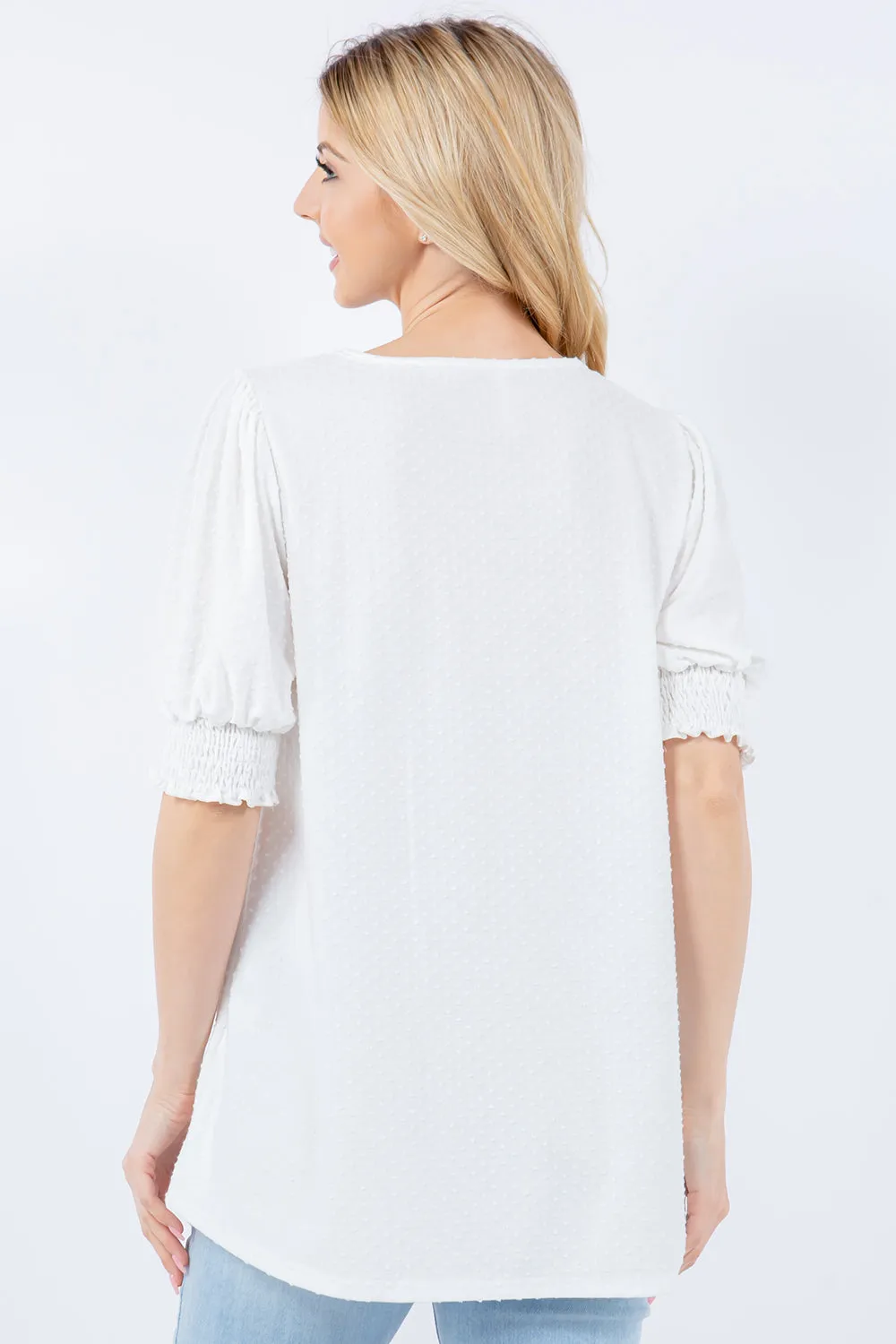 Full Size Swiss Dot Puff Sleeve Top