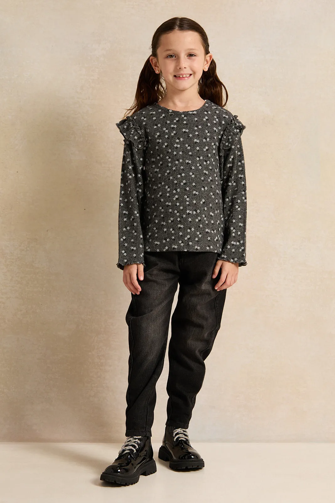 Girls Black Denim Cargo Jeans