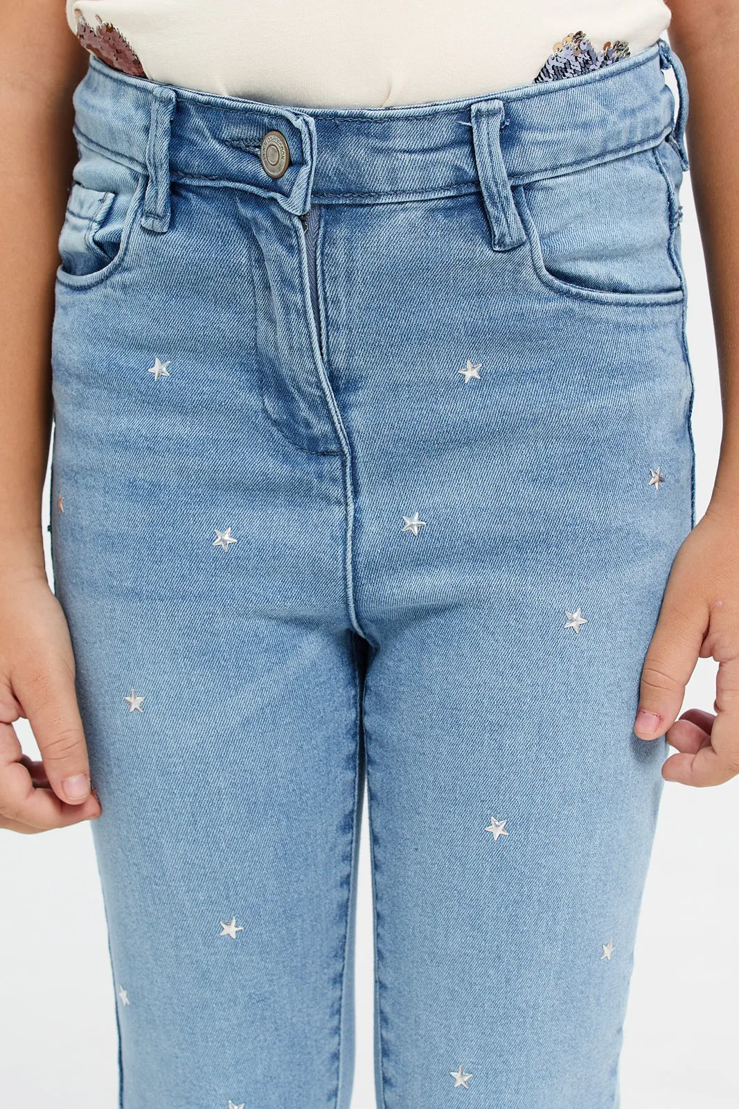 Girls Blue Star Embellished Denim Jeans