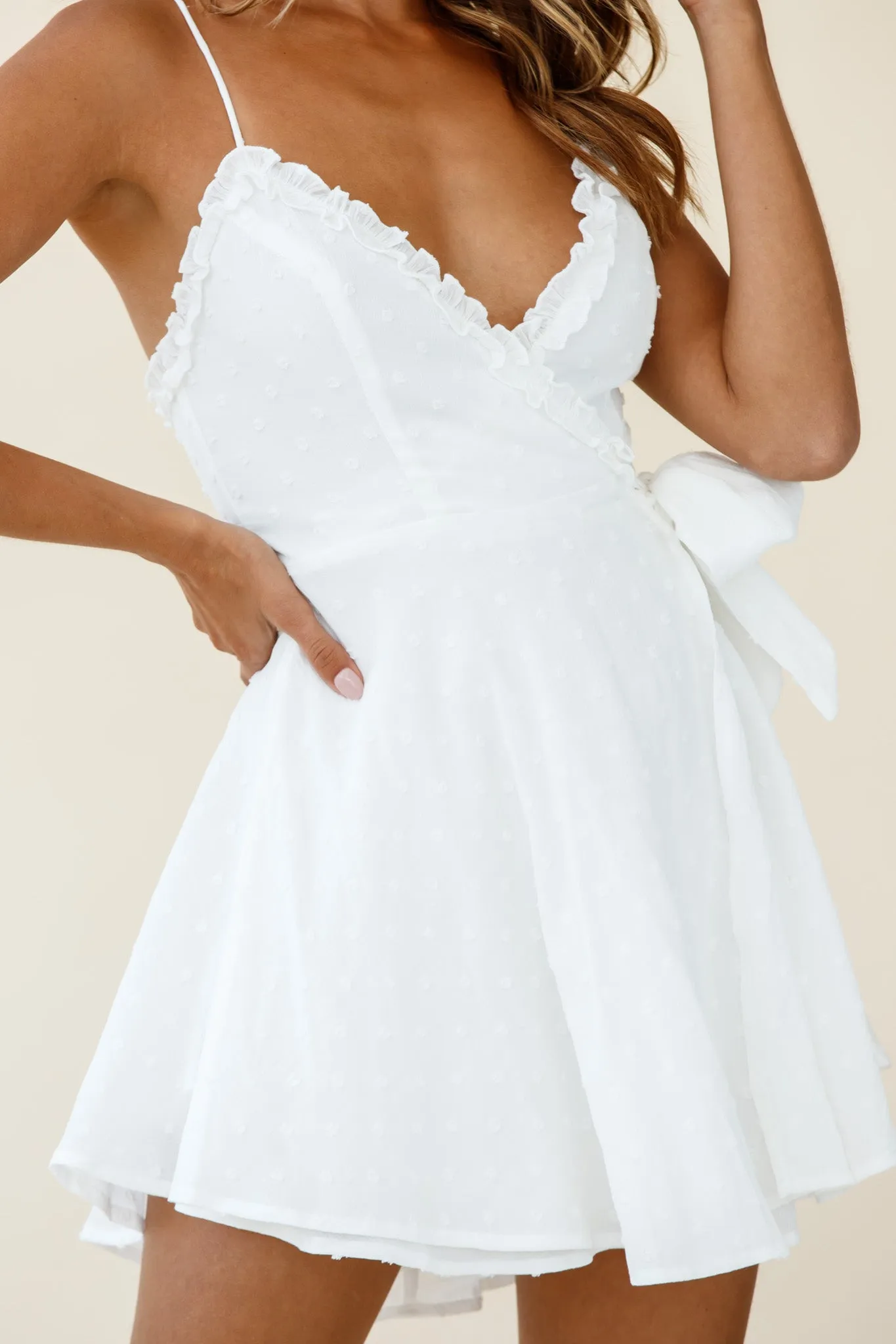 Good News Faux Wrap Frill Trim Dress White