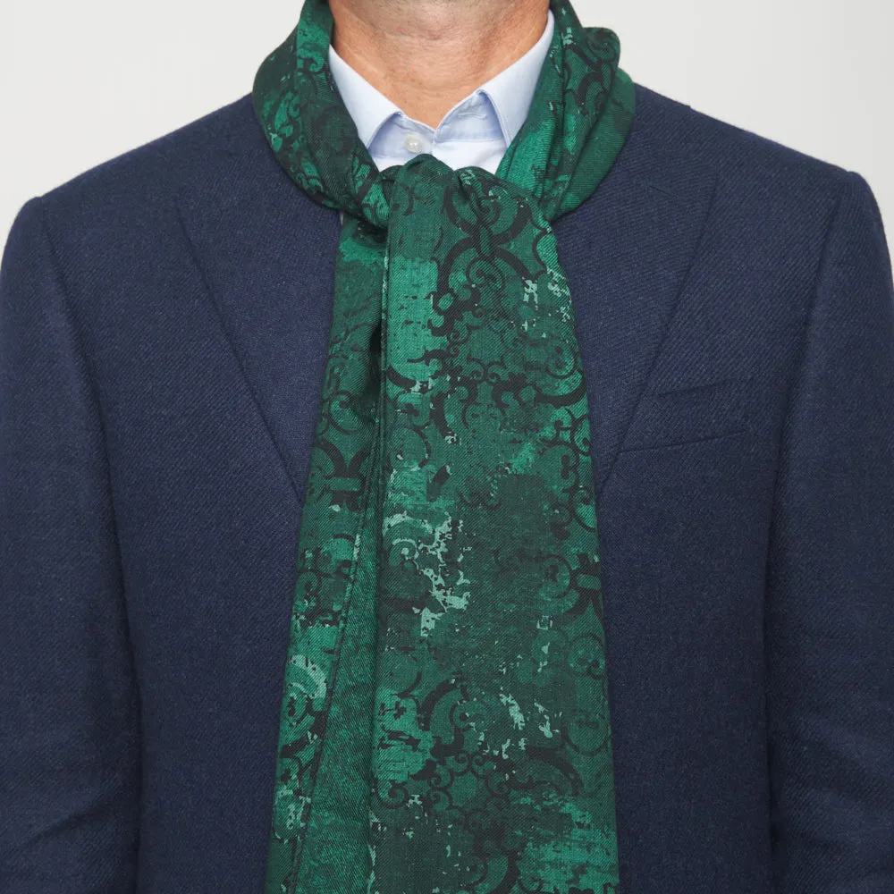 Green Sicilian Ceramic and Paisley Double Face Wool Scarf