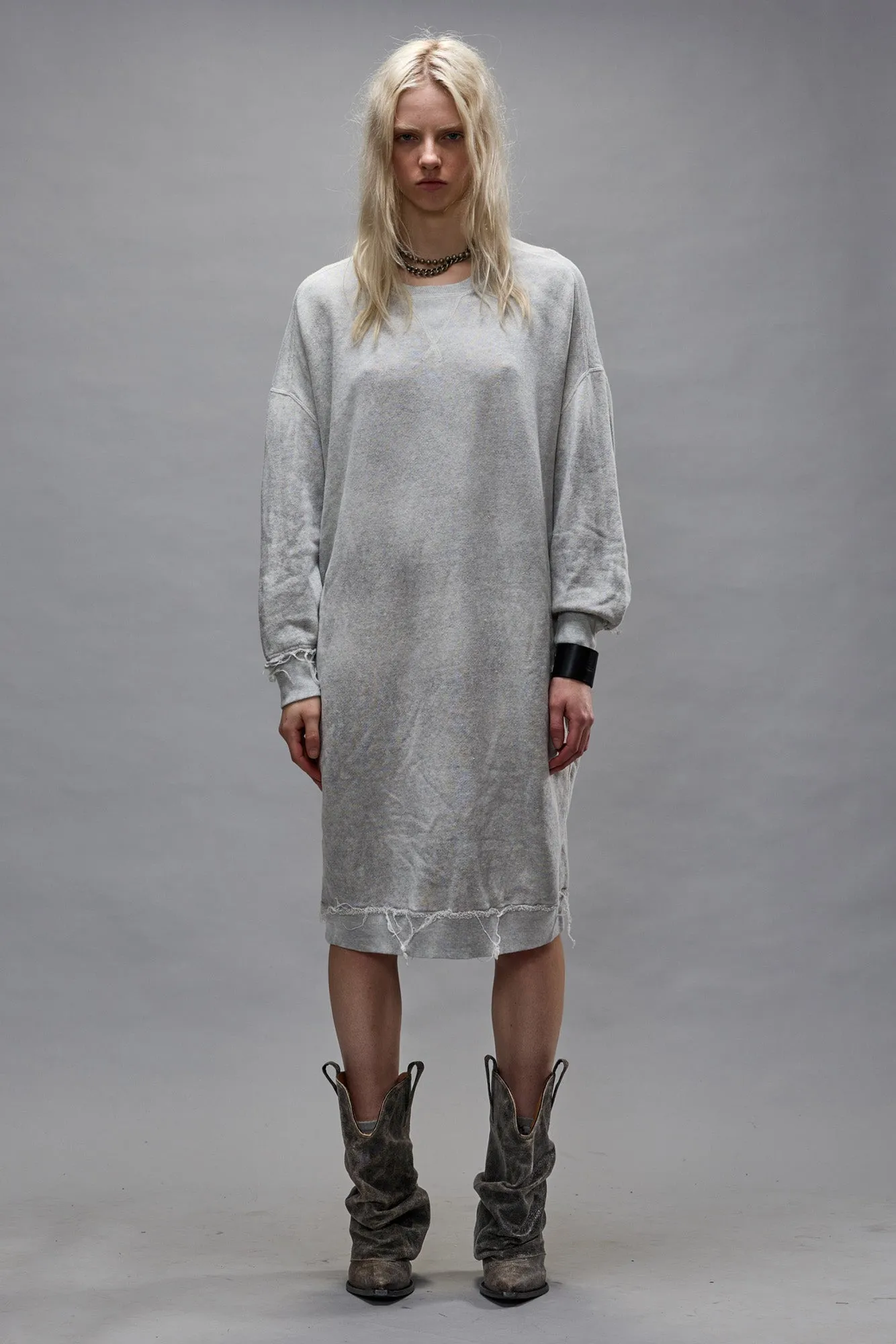 GRUNGE SWEATSHIRT DRESS - HEATHER GREY