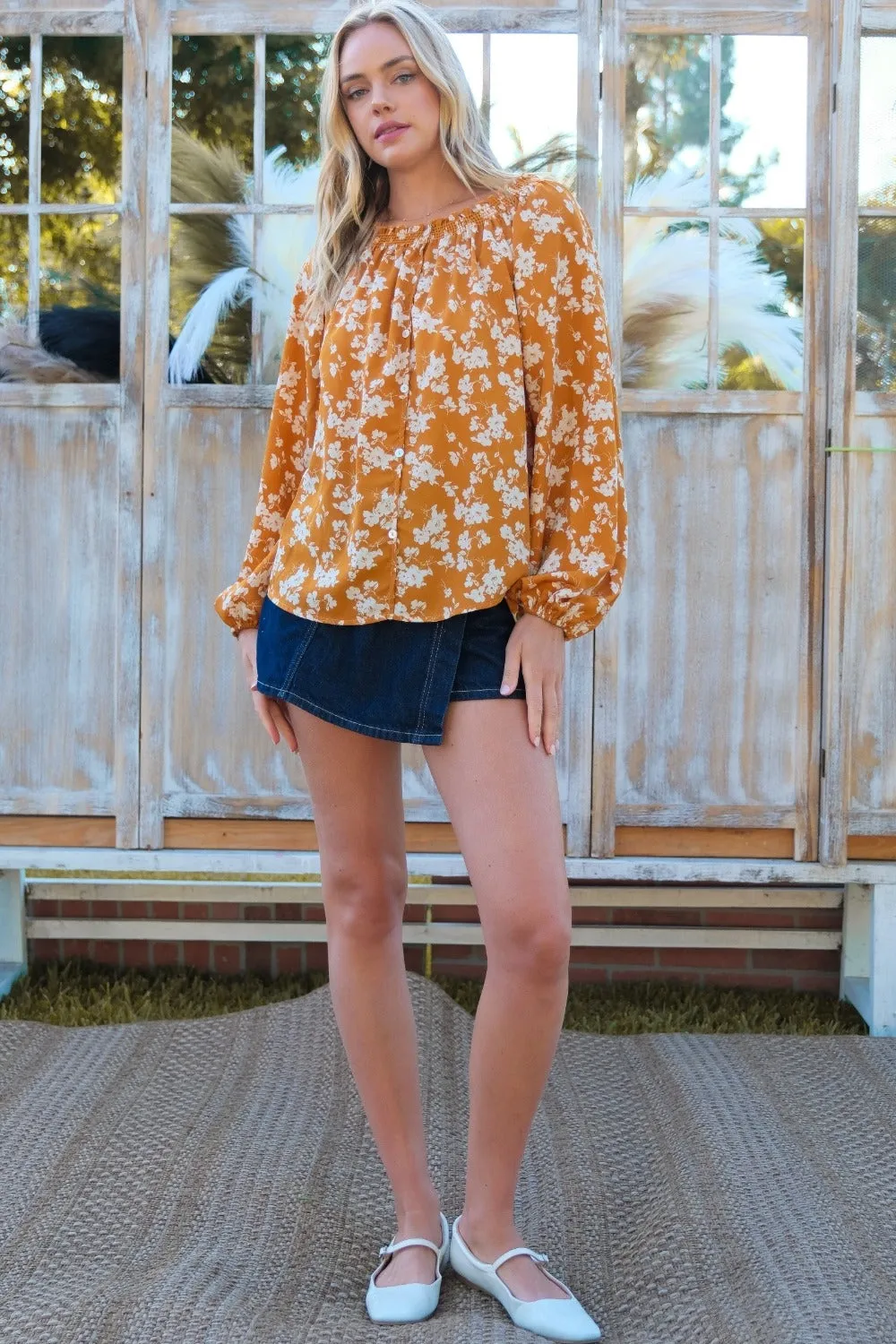 Hailey & Co Floral Off-Shoulder Balloon Sleeve Blouse