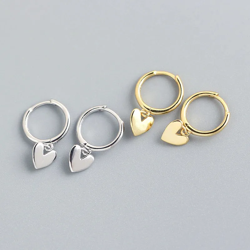 Handmade Minimalist Love Heart Charm Hoop Earrings