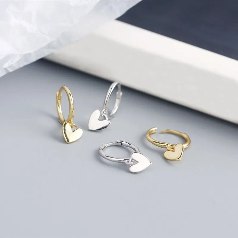 Handmade Minimalist Love Heart Charm Hoop Earrings