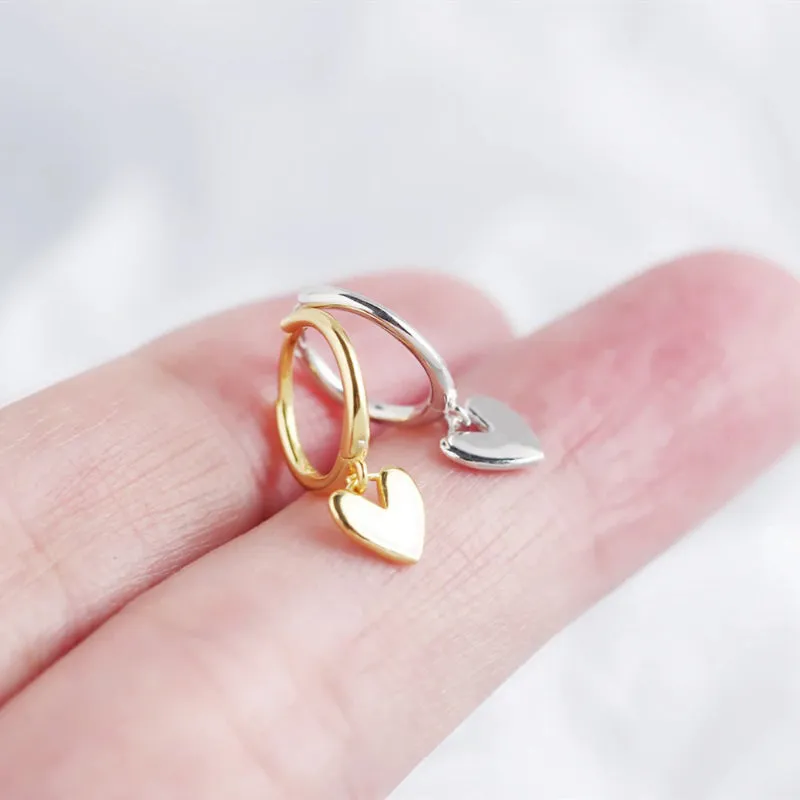 Handmade Minimalist Love Heart Charm Hoop Earrings