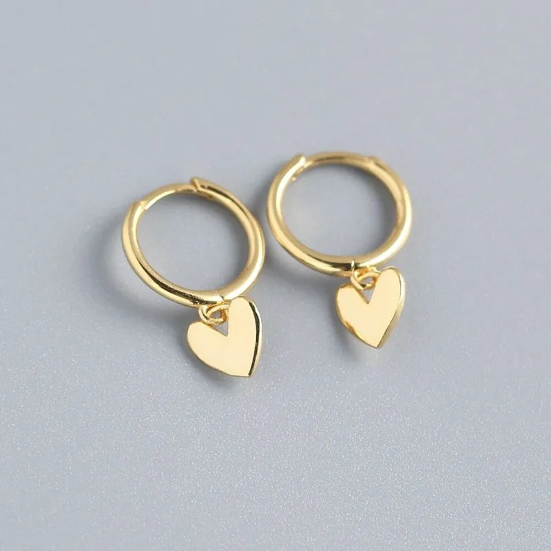 Handmade Minimalist Love Heart Charm Hoop Earrings