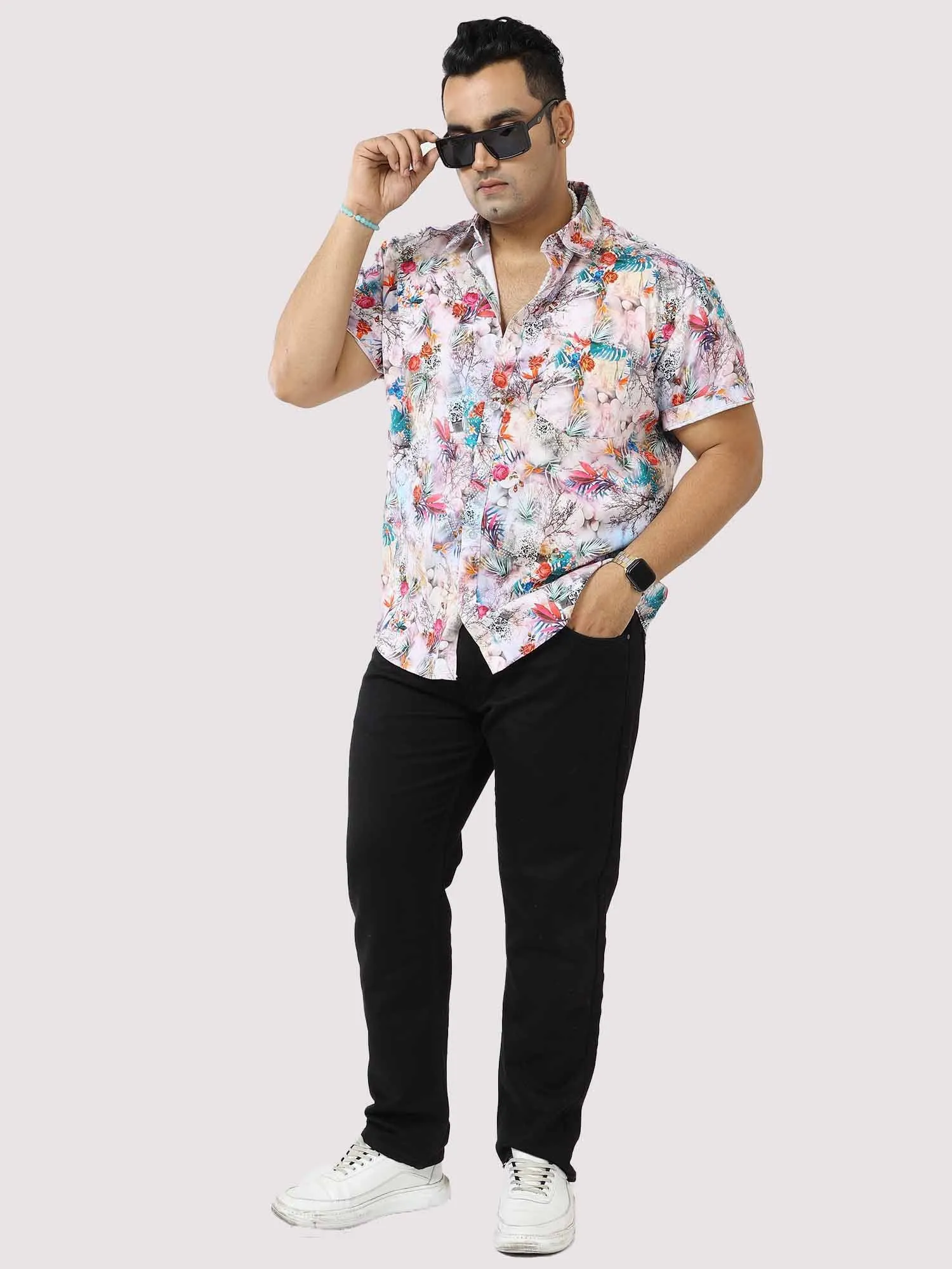 Hibiscus Tropic Digital Printed Half Sleeve Shirt Men's Plus Size