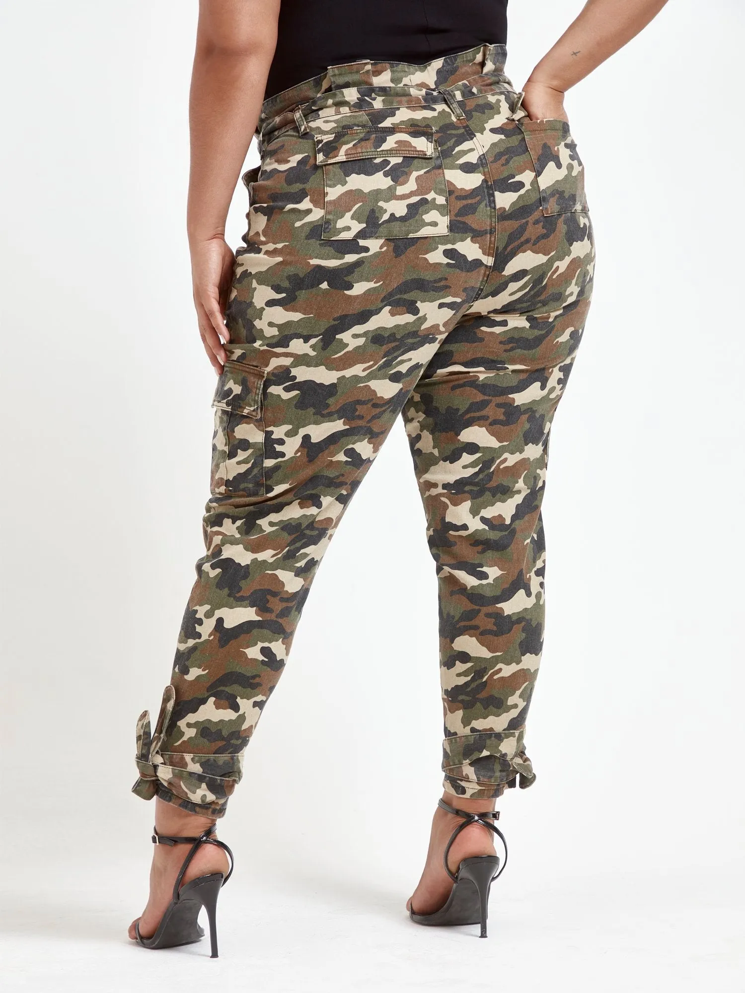 High Rise Camo Jogger Pants with Ankle Ties