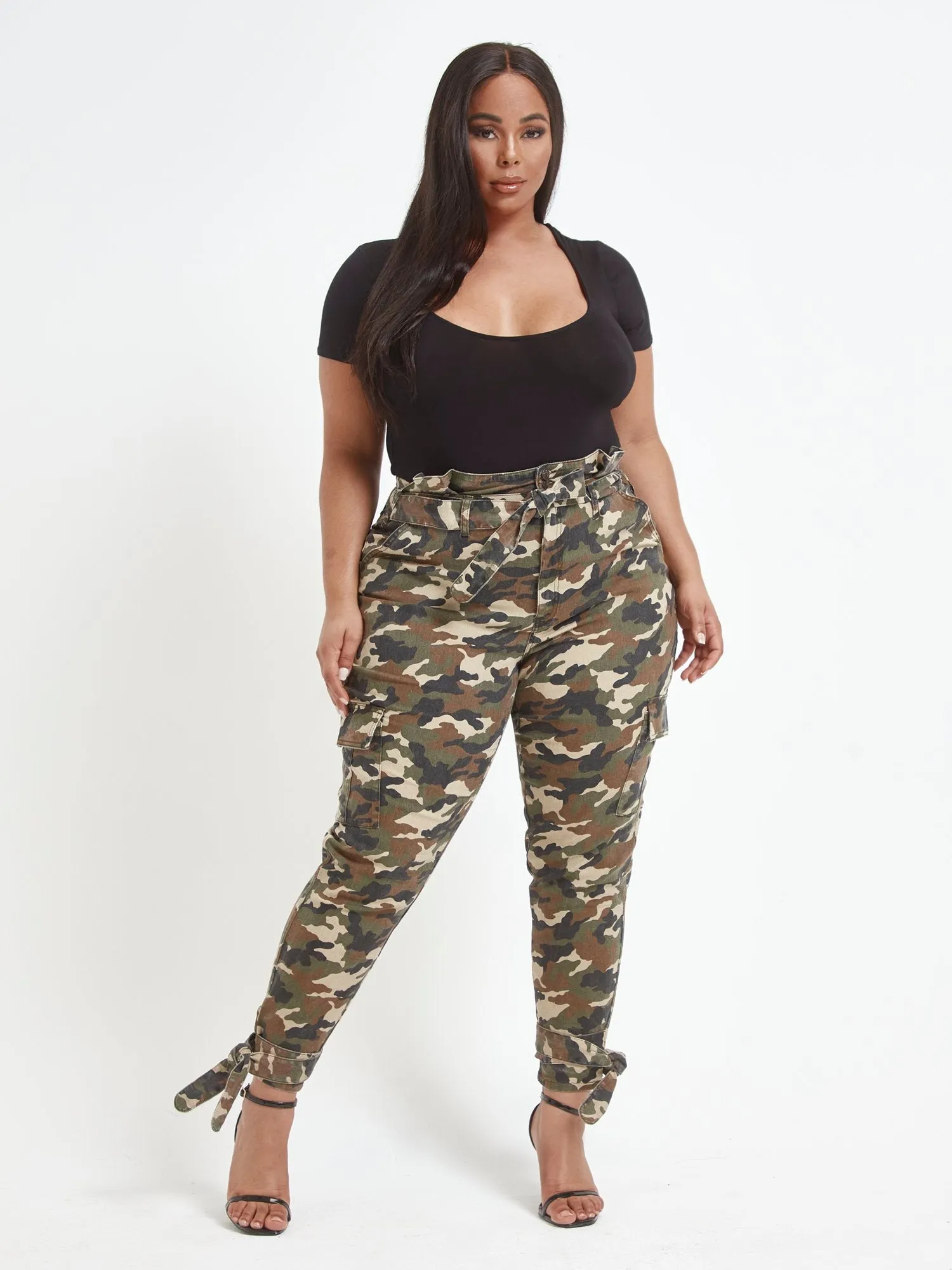 High Rise Camo Jogger Pants with Ankle Ties