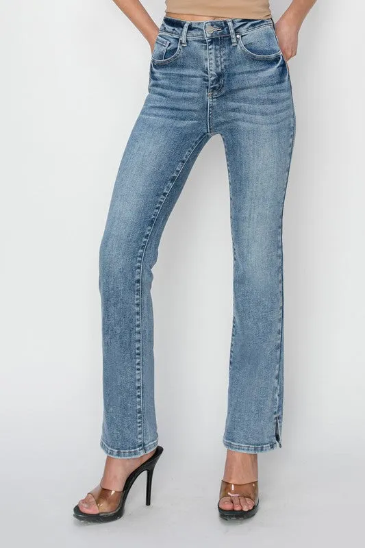 High Rise Relaxed Straight Jeans With Side Slit