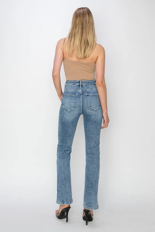 High Rise Relaxed Straight Jeans With Side Slit