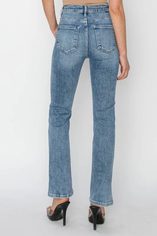 High Rise Relaxed Straight Jeans With Side Slit