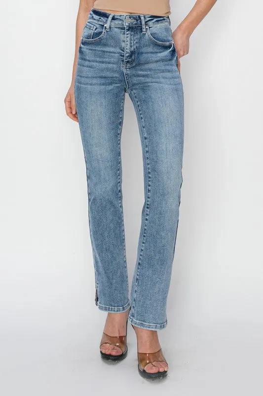 High Rise Relaxed Straight Jeans With Side Slit