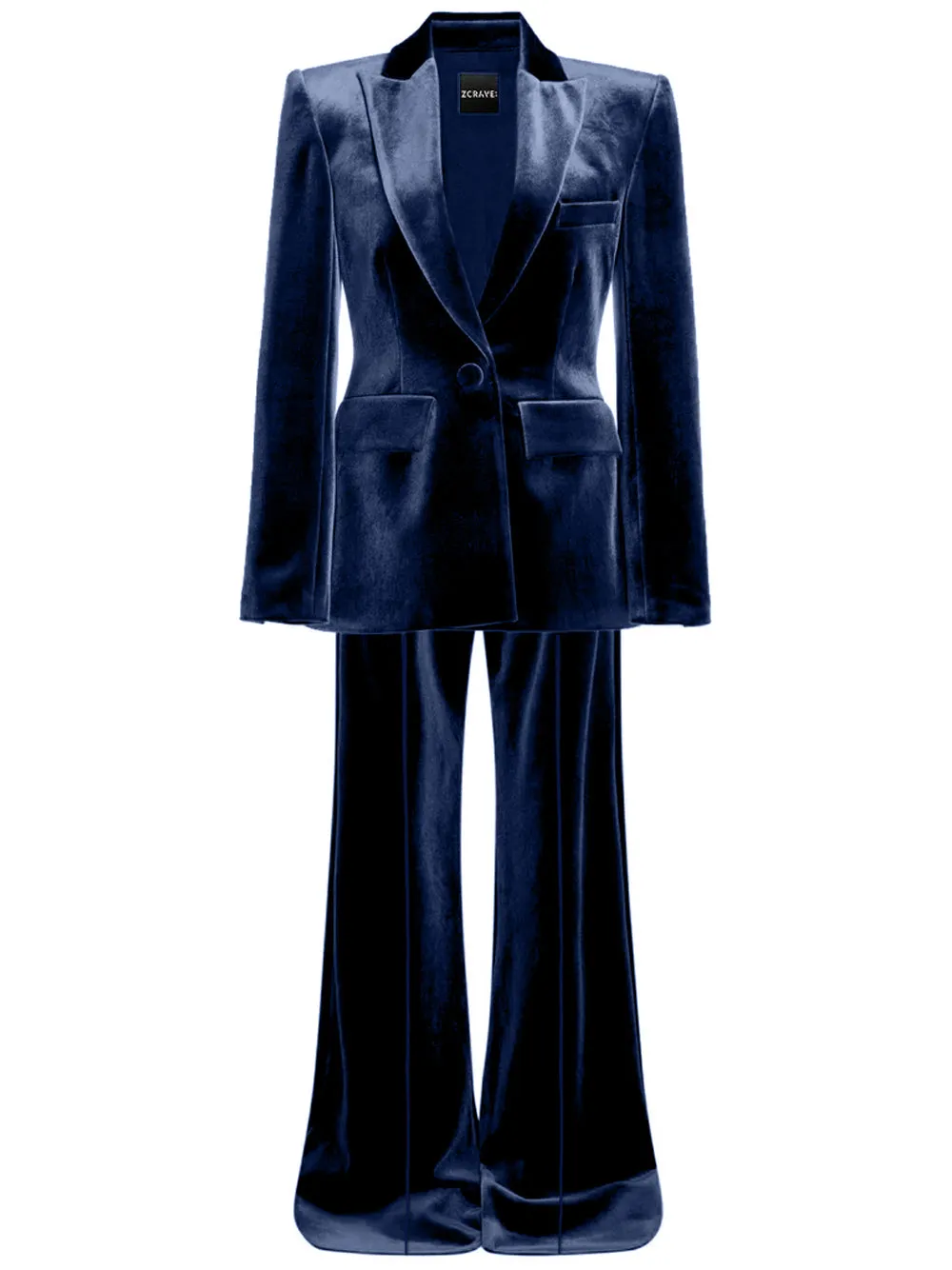 HINIYA Velvet Blazer & Flared Pants Set in Navy