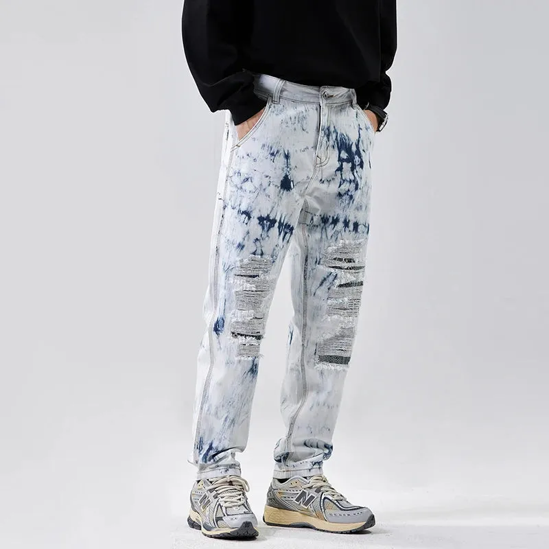 Hole & Patch Loose Washed Denim Jeans