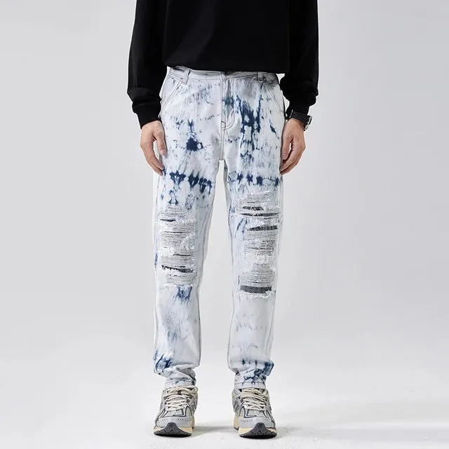 Hole & Patch Loose Washed Denim Jeans