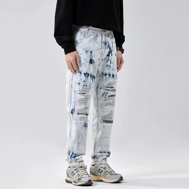 Hole & Patch Loose Washed Denim Jeans