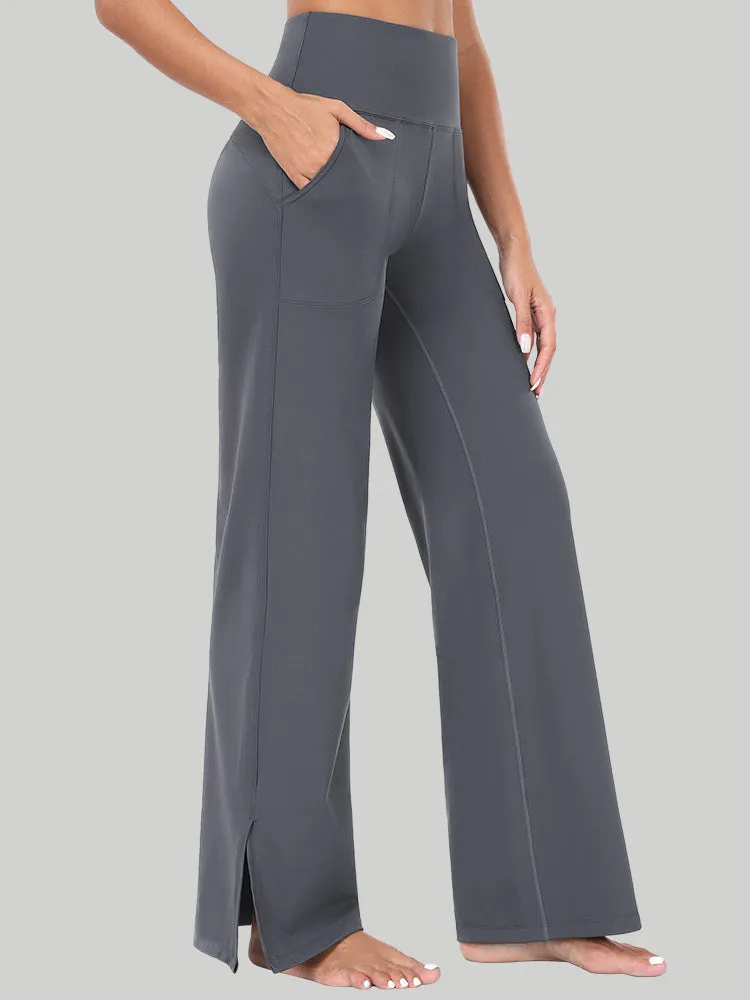 IUGA High Waisted Side Slit Wide Leg Yoga Pants With Pockets