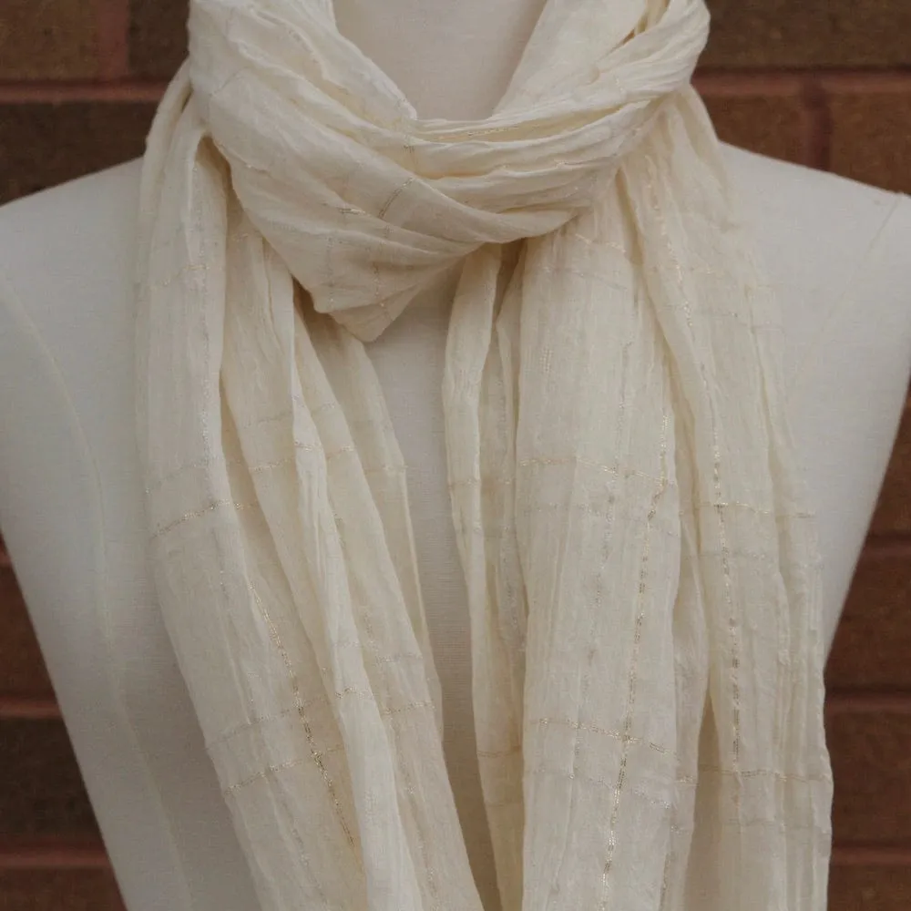 Ivory Cotton with Silver and Gold Matallic Threads Scarf