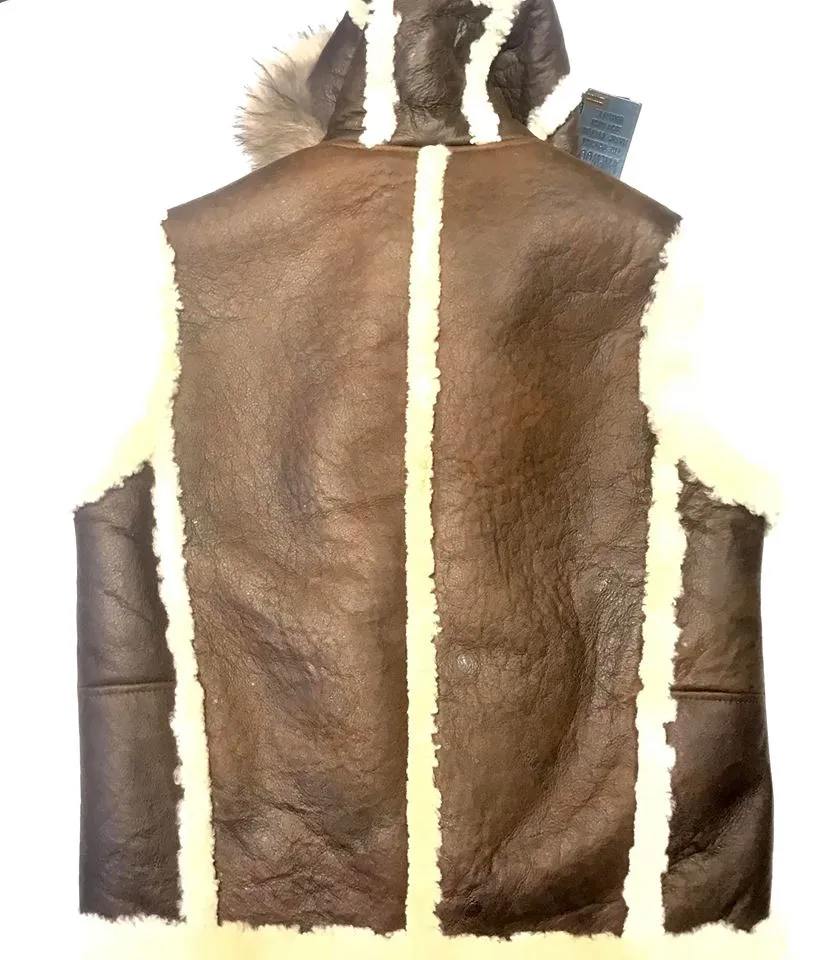 Jakewood Brown Shearling Fox Collar Vest