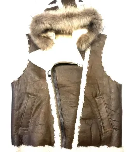 Jakewood Brown Shearling Fox Collar Vest