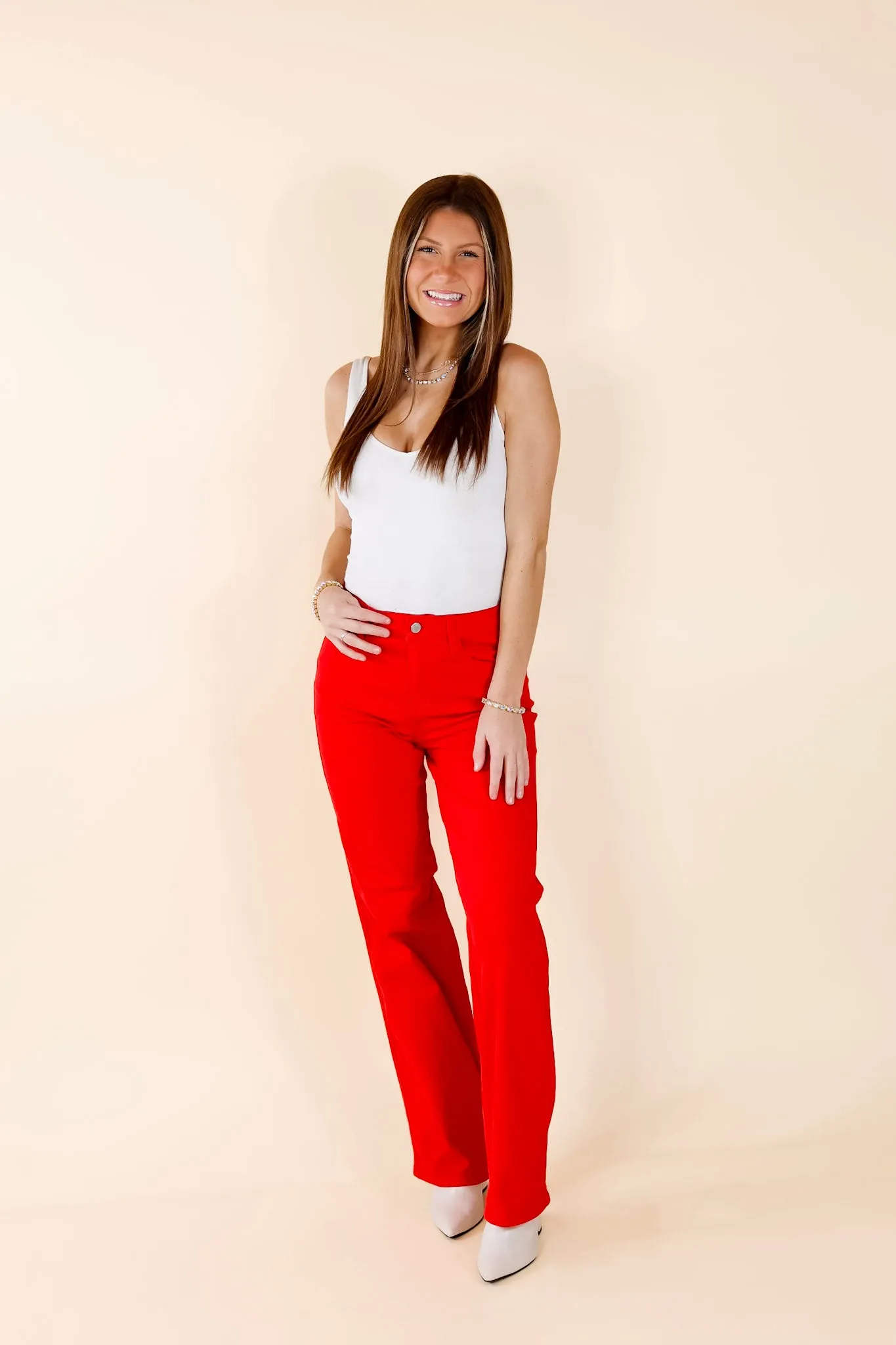 Judy Blue | For The Record Garment Dyed 90's Straight Leg Jeans in Red (Lots of Sizes)