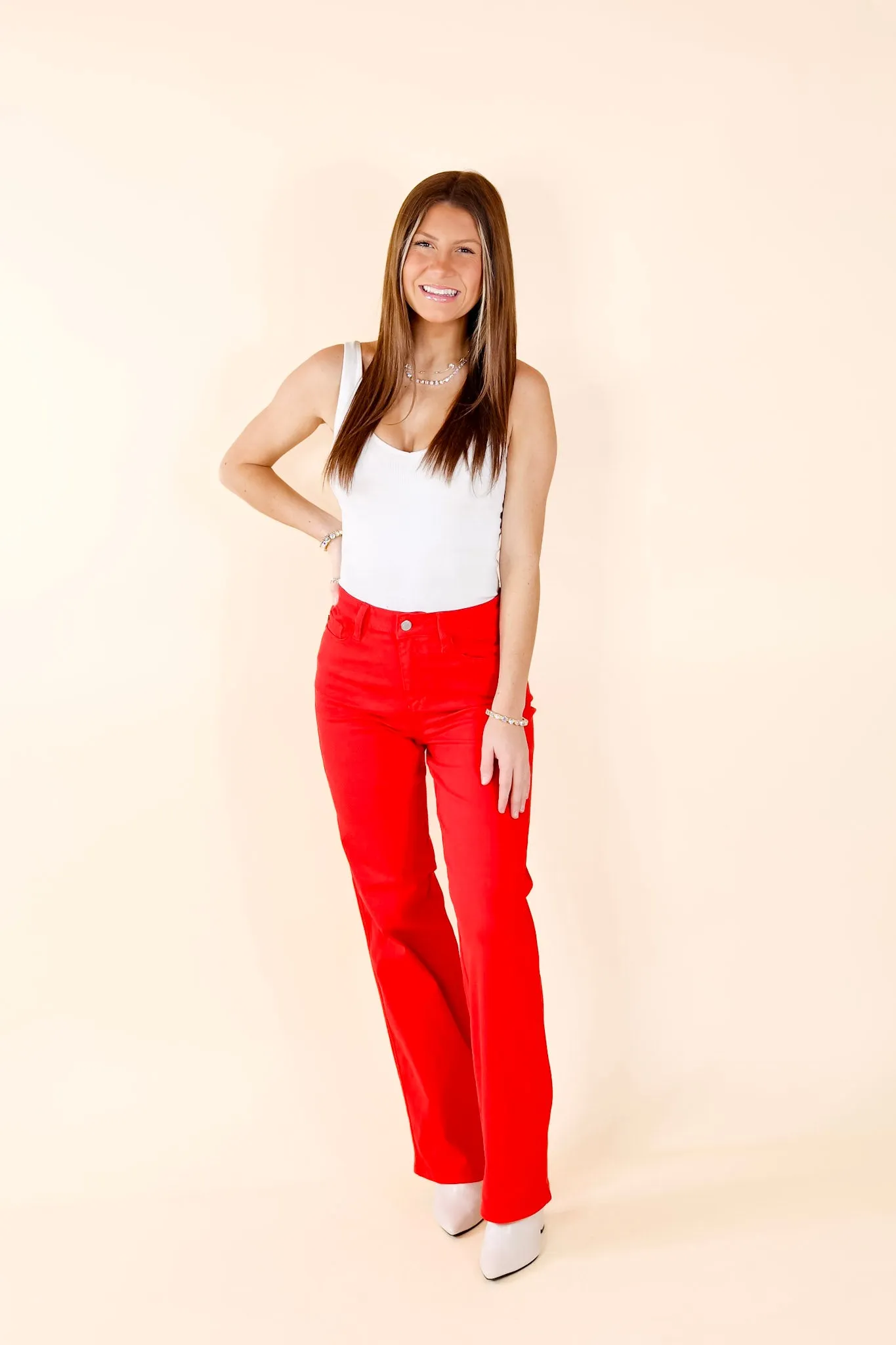 Judy Blue | For The Record Garment Dyed 90's Straight Leg Jeans in Red (Lots of Sizes)