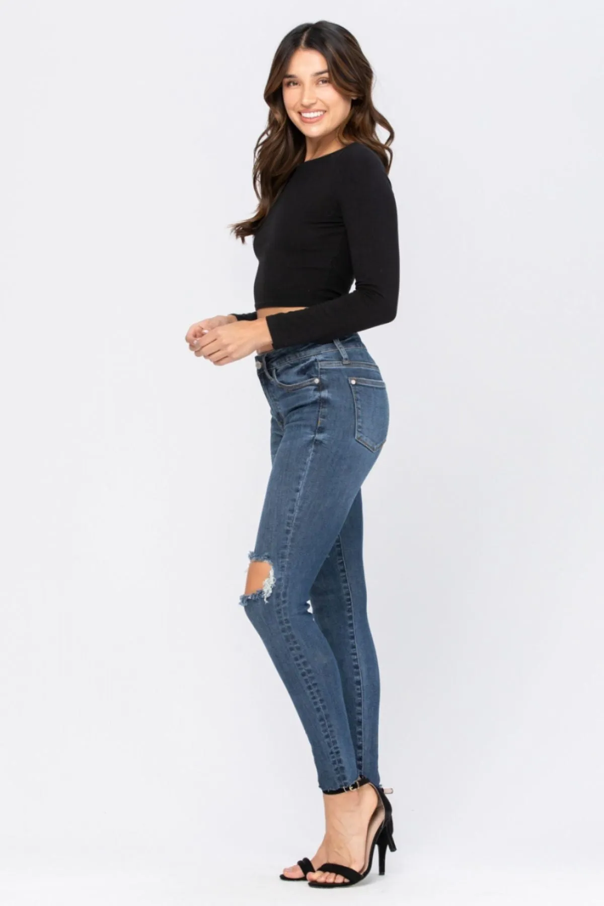 Judy Blue Full Size Destroyed Knee High Waist Skinny Jeans