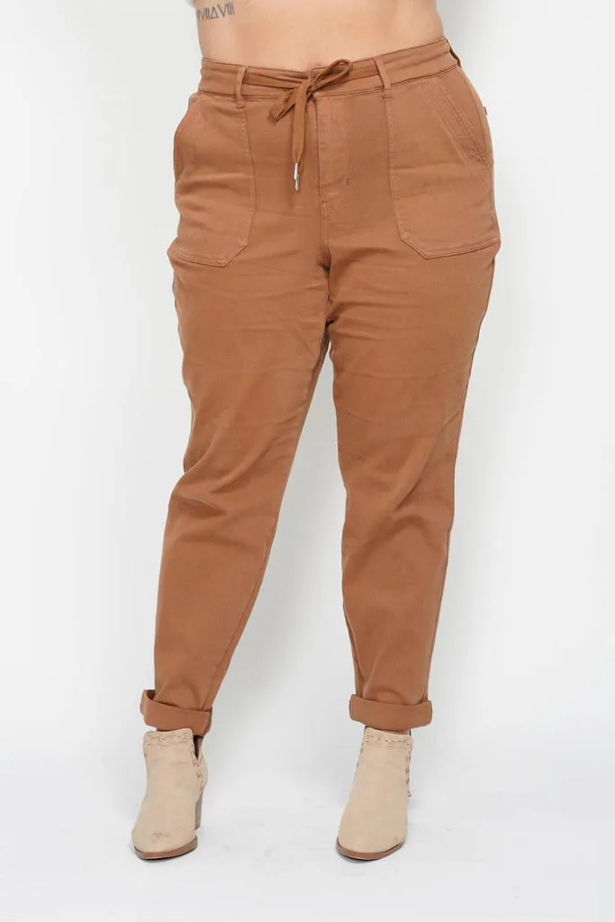 Judy Blue Reg/Plus High Waist Garment Dyed Camel Double Cuffed Joggers