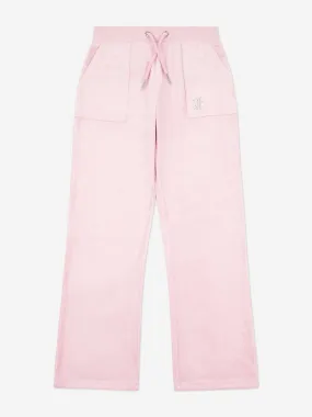 Juicy Couture Girls Diamante Logo Wide Leg Joggers in Pink