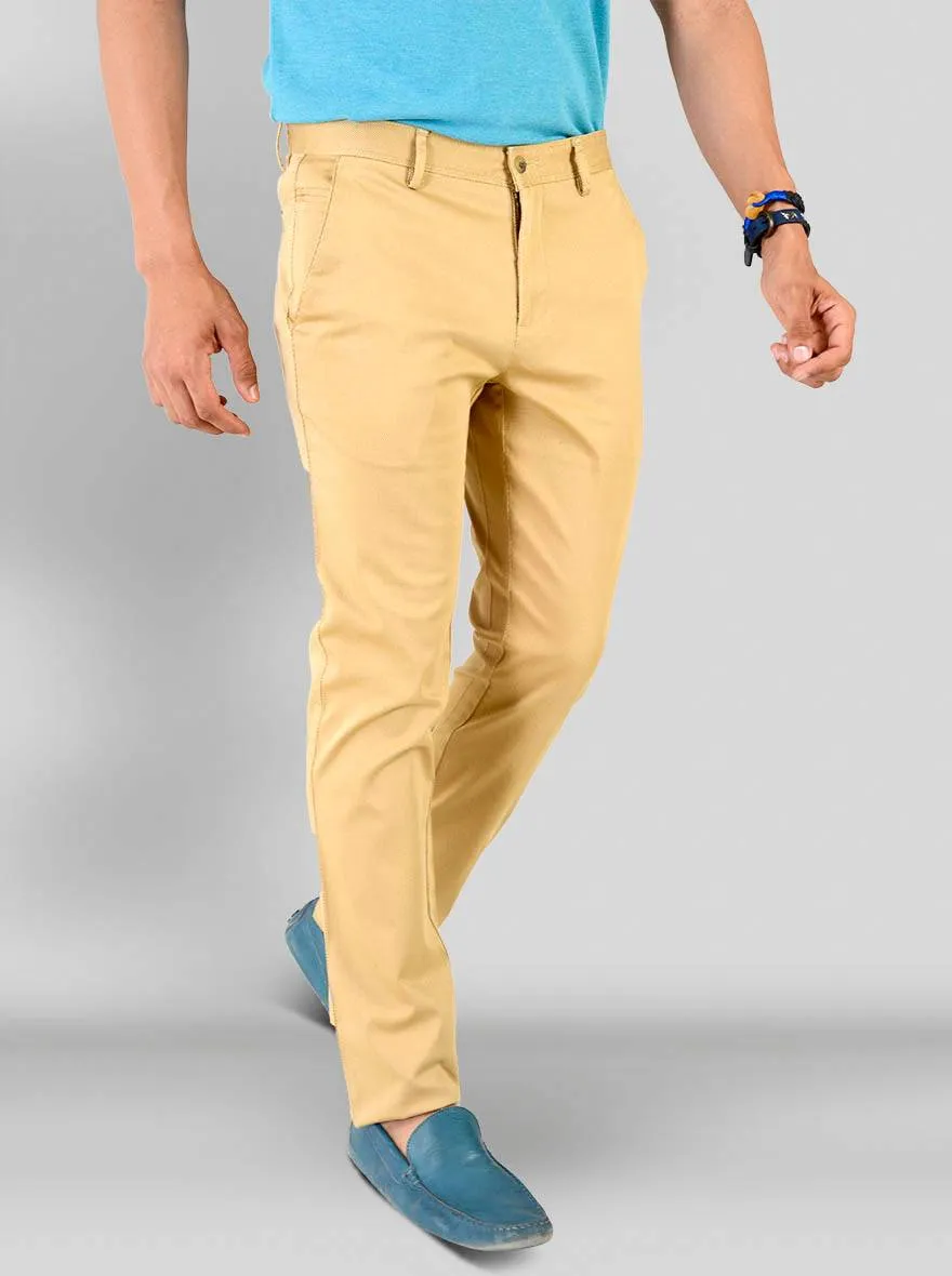 Khaki Self Textured Super Slim Fit Chinos | Greenfibre