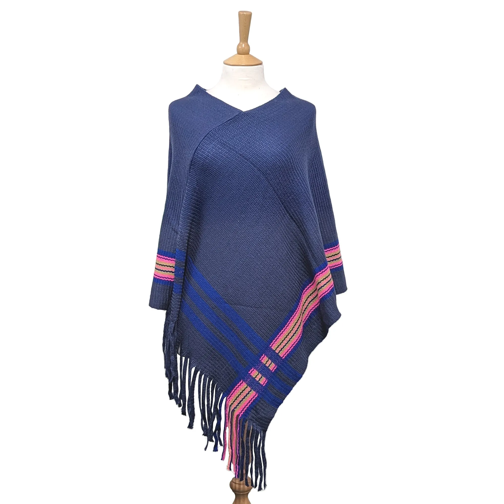 Knit Poncho - Navy Neon (80x80cm)