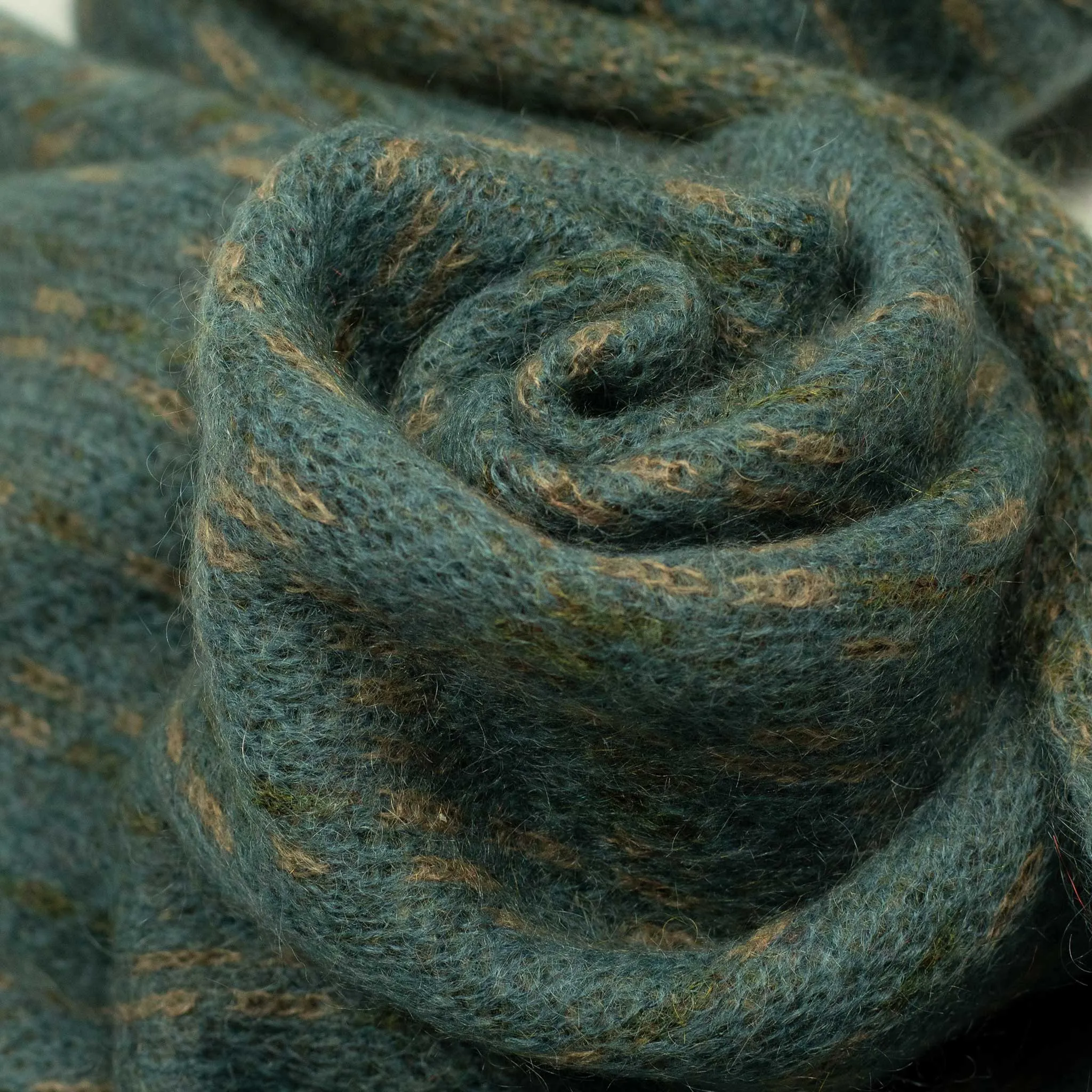 Knit scarf in brown turquoise broken herringbone mohair nylon wool mix