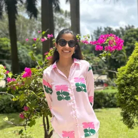 Large Floral Print on Pink Shirt