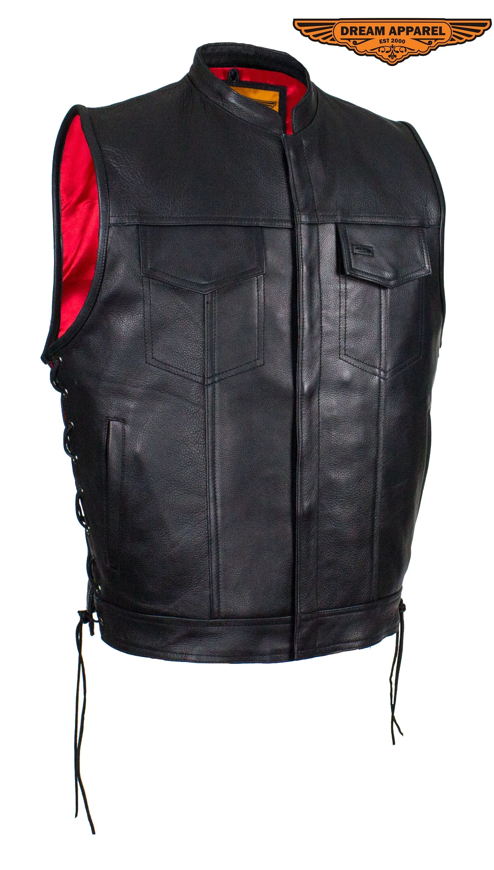 Leather Gun Pocket Vest with Red Liner