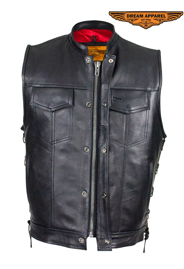 Leather Gun Pocket Vest with Red Liner