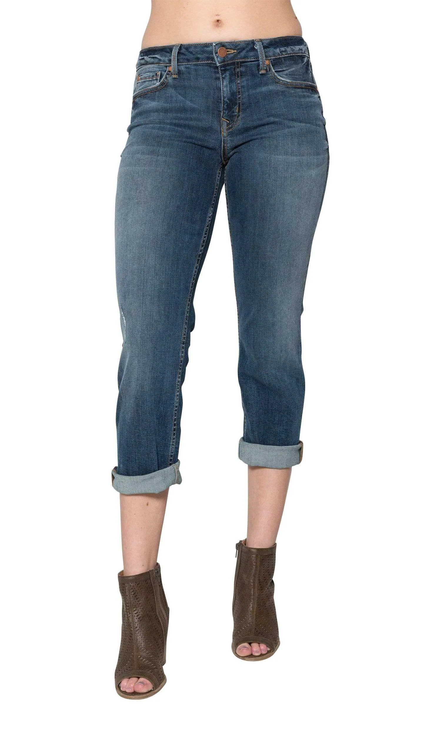 Level 99 Lily Mid Rise Crop Rollup Denim - East Shore